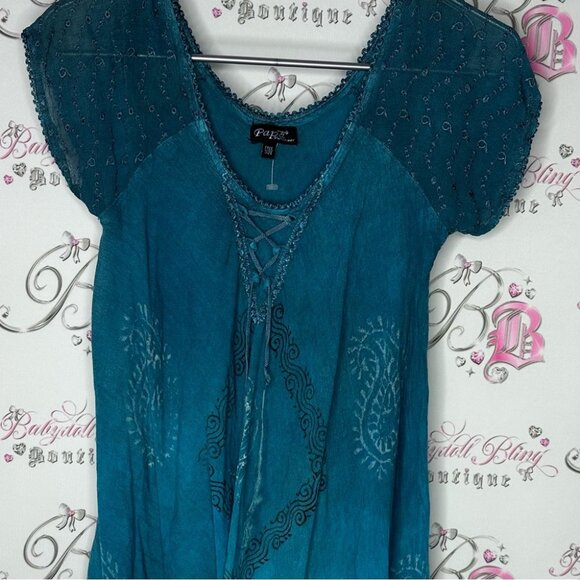 Papa Vancouver dress embroidered paisley corset lace up front flowy hippie - Picture 5 of 5